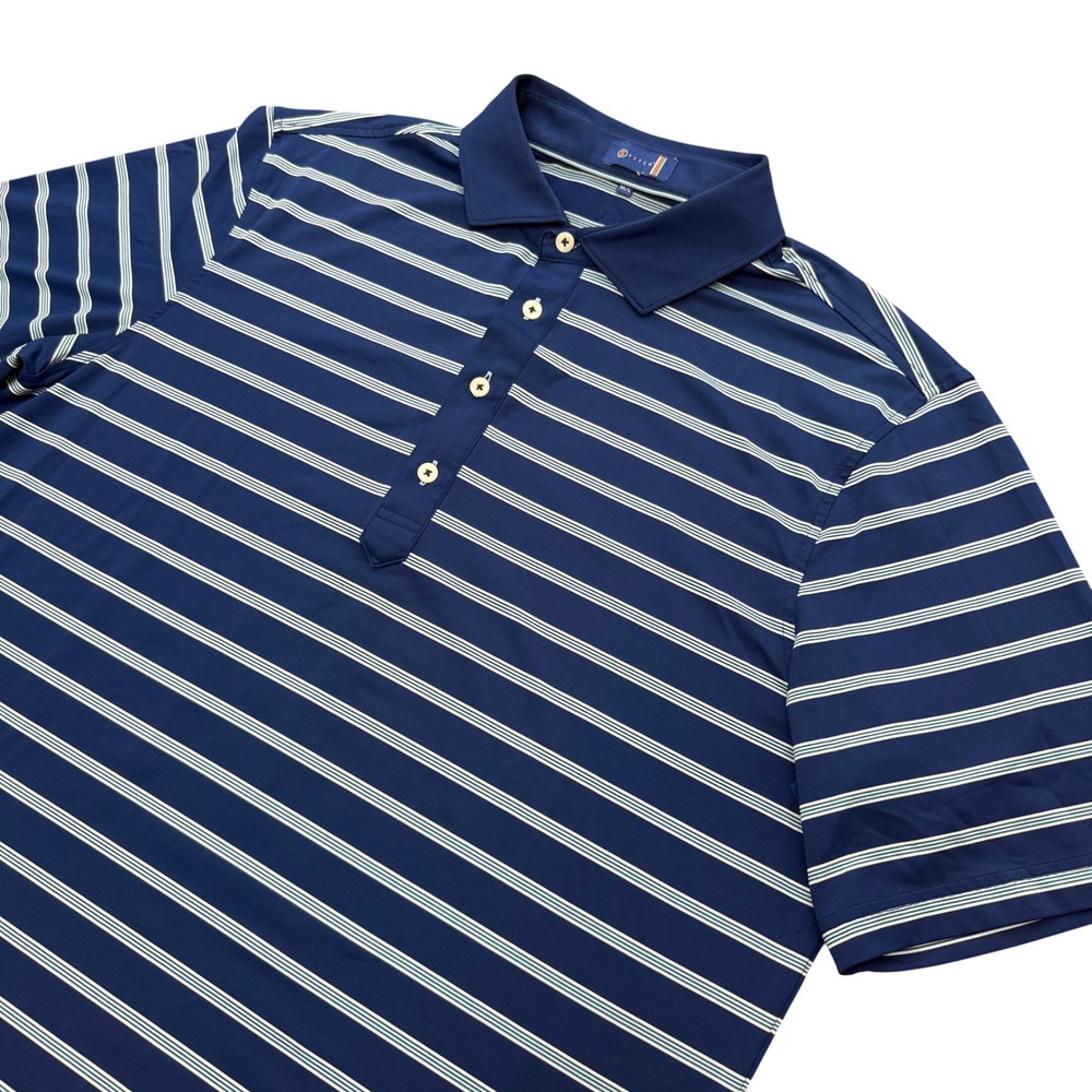 Stitch Golf Polo Shirt Mens M/L Navy Blue‎ Striped Performance Short Sleeve Top